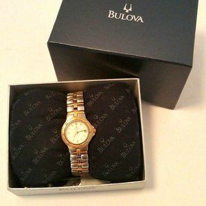 BULOVA 2Tone Gold Bezel White Dial Ladies Watch